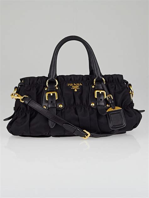 Prada Black Tessuto Gauffre Nylon Ruched Bag BN1407